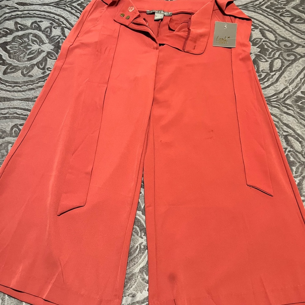 Pink Wide Leg Pants with High Waist and Tie Sash